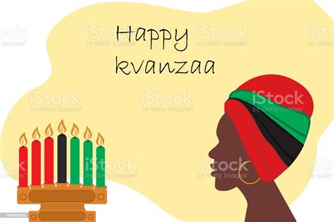 African Woman Profile In Traditional Headdress And 7 Candles In