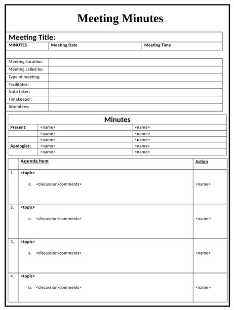 Meeting Minutes Template Download Printable Pdf Templateroller