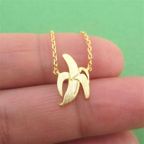 Peeled Banana Shaped Food Themed Pendant Necklace In Gold Dotoly