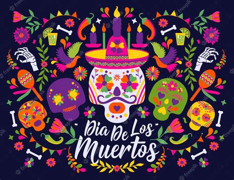 Premium Vector Dias De Los Muertos With A Skull In A Sombrero Feast