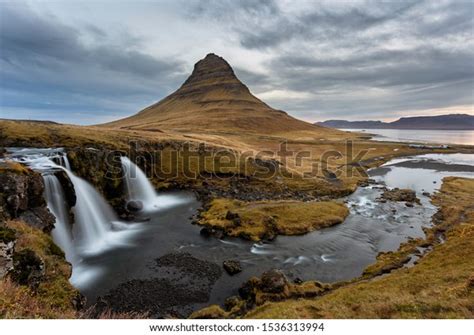 Mount Kirkjufell Kirkjufellsfoss Waterfall Iceland Stock Photo