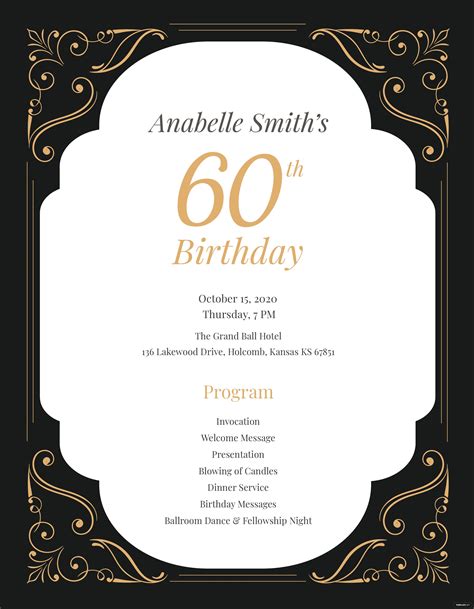 60th Birthday Program Template In Adobe Photoshop Illustrator