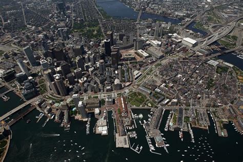 Aerial Shot Birds Eye View Of Boston Downtown Boston Birds Eye