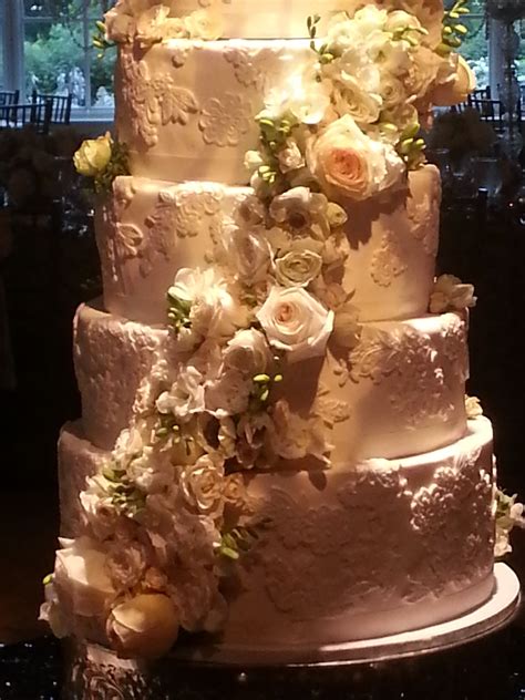 6 Tier Hand Molded Fondant Lace Wedding Cake With Flowers