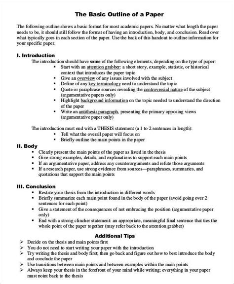 If your research paper involves focusing on character development through the story, create a timeline of events for the character. 8+ Printable Research Paper Outline Templates | Research ...