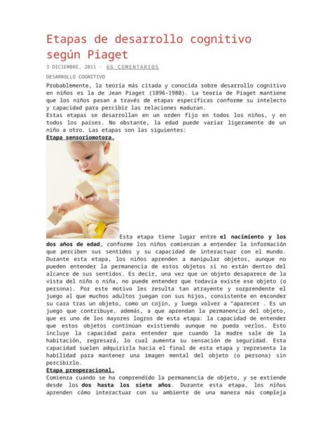 Etapas De Desarrollo Cognitivo Según Piaget Download Docx