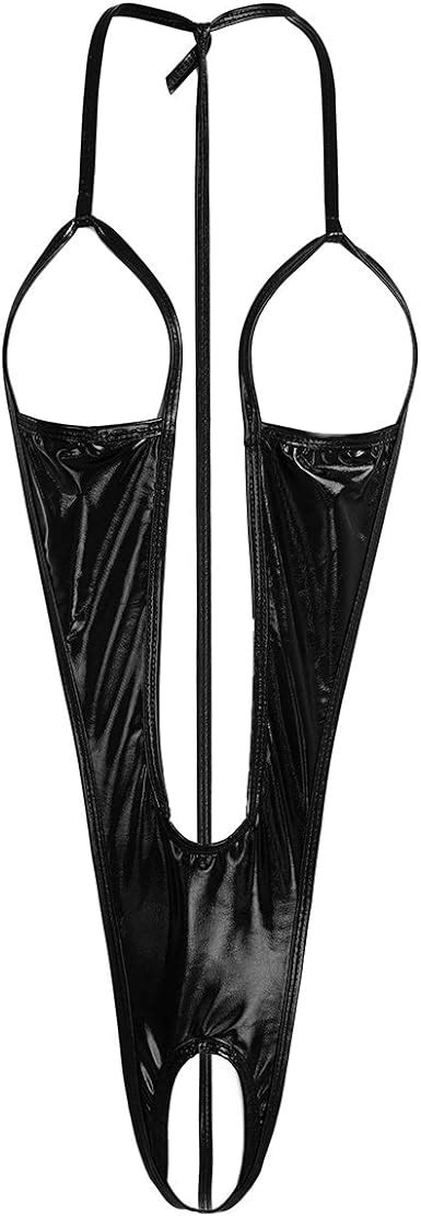 Amazon Com Agoky Women S Metallic Open Cup Crotchless Bodysuit