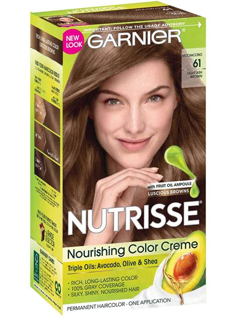 Ash brown hair is versatile enough to be adapted to different skin tones and shades, adding medium ash brown hair colour is the best of both worlds; Nutrisse Nourishing Color Creme - Light Ash Brown 61 - Garnier