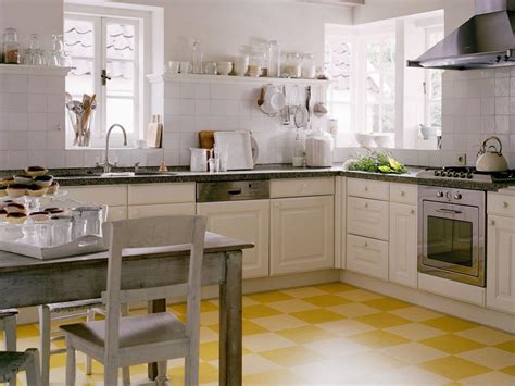 Easy To Install Sunny Yellow Linoleum Squares Imbue The Kitchen With