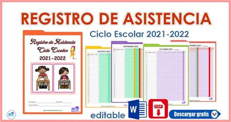 Registro De Asistencia Ciclo Escolar 2021 2022 Materiales Educativos