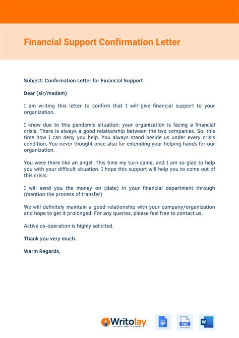 Confirmation Letter Of Financial Support Sample