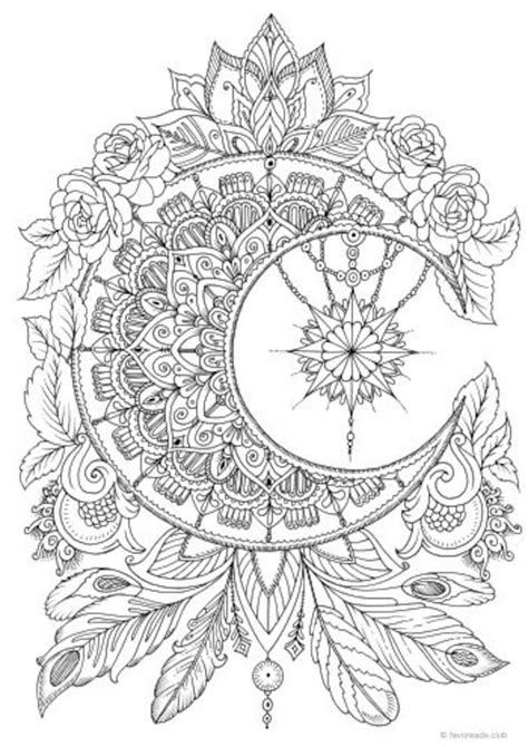Moon Printable Adult Coloring Page From Favoreads Coloring Etsy