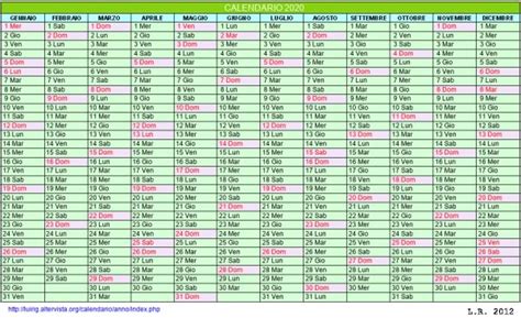 Calendario 2020 Da Stampare Con Festivita Santi E Fasi Lunari