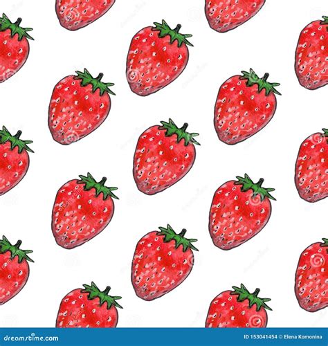 Seamless Strawberry Pattern In Nice Bright Colors Hand Drawn