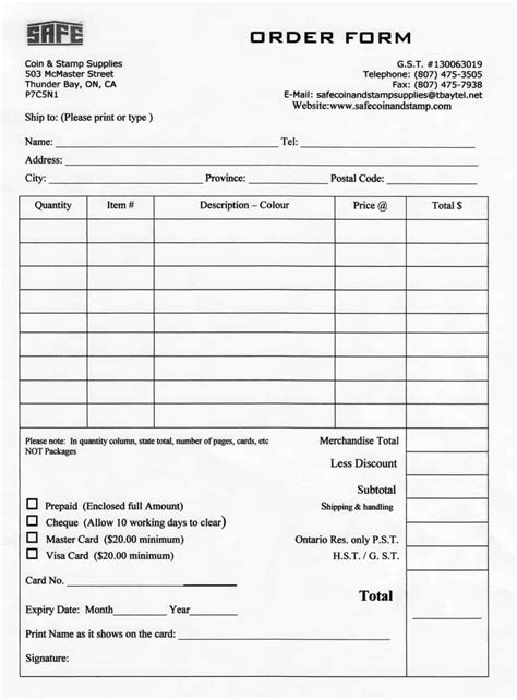 Order Form Templet Printable Printable Forms Free Online