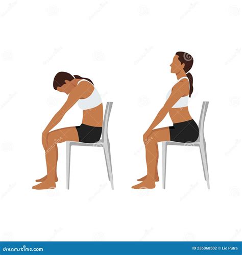 Woman Doing Yoga Chair Cat Cow Stretch Exercise Stock Illustration