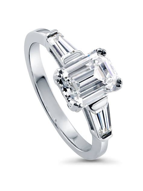 Rhodium Plated Sterling Silver Cubic Zirconia Cz 3 Stone Engagement