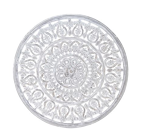 Decmode Large Round White Carved Wood Wall Decor Traditional Wood