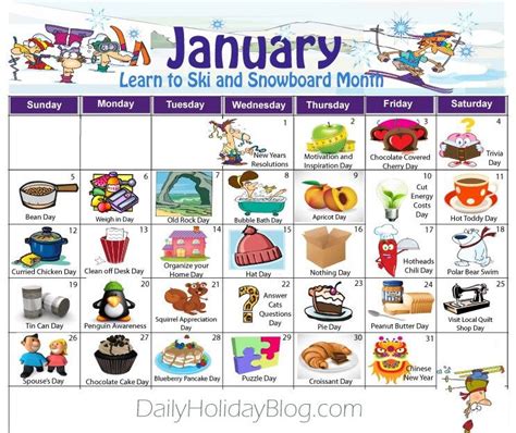 January Daily Holidays Calendar For The Home Pinterest Daily