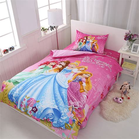 This lightweight material makes it breathable enough for hot both the top sheet and fitted sheet fit a standard toddler mattress, making this set perfect for transitioning from crib to big kid bed. Disney Cartoon Princess Kids Girls Bedding Set Duvet Cover ...