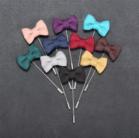 Long Stick Bow Brooch Pin For Suit 10 Colors