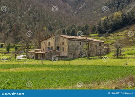 Beautiful Old Stone Houses In Spanish Ancient Village Stock Photo