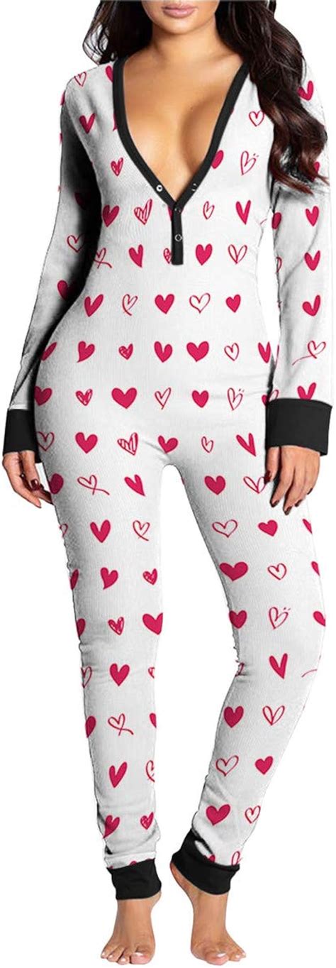 Womens Sexy V Neck Long Jumpsuit Butt Flap Printed Stretch Onesies