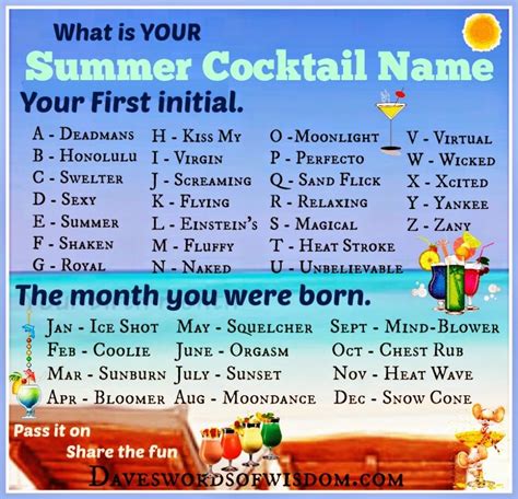 What Is Your Summer Cocktail Name Unique Summer Cocktails Funny Name