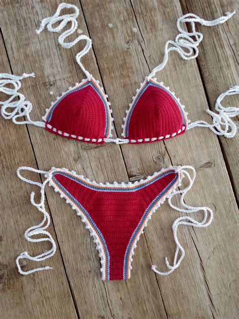 high hip brazilian crochet bikini set raspberry bikini crochet etsy