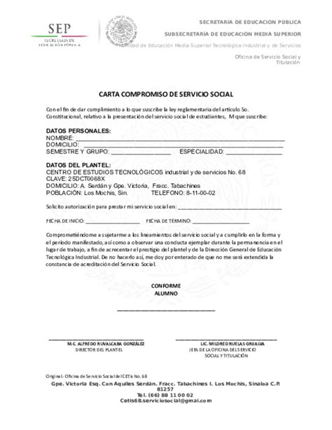 Doc Carta Compromiso De Servicio Social Acumuladores Romar