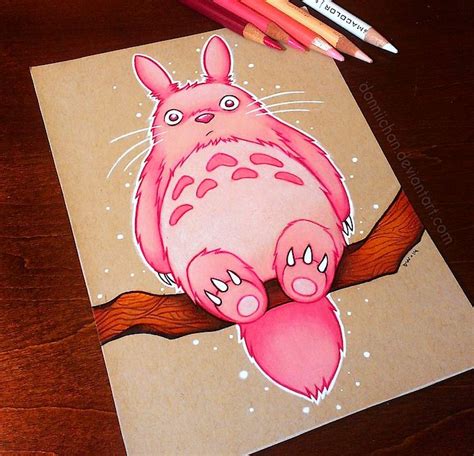 Pink Totoro By Danniichan On Deviantart Disney Art Drawings Totoro