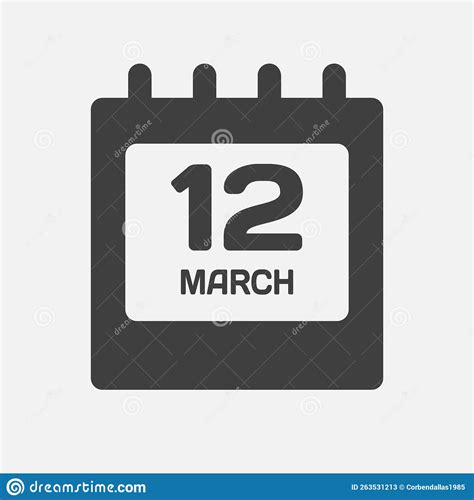 Icon Page Calendar Day 12 March Stock Vector Illustration Of