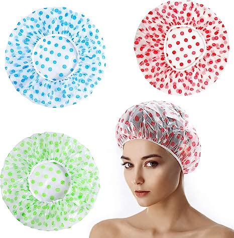 Shower Caps For Women 3 Pack Reusable Bath Caps Elastic Band Shower