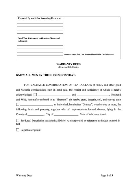 What Is A Warranty Deed In Alabama Form Fill Out And Sign Printable