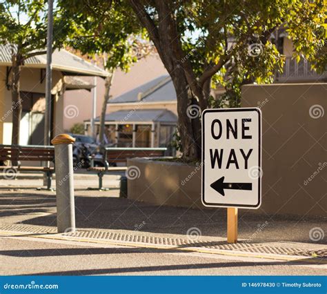 One Way Sign In A Street Stock Photo Image Of Message 146978430