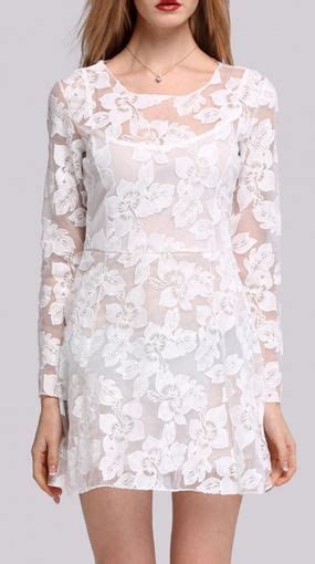 White O Neck Long Sleeve Floral Lace Dress Fashion Lace Party Dresses Floral Lace Dress