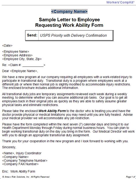 Searching for free workers compensation claims examiner cover letters samples? How to Write a Letter to Get An Employee Back to Work from ...