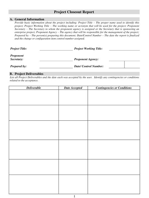 Project Closeout Report Template Download Printable Pdf Templateroller