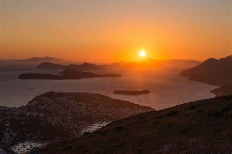 Sunset Over The Croatian Islands From Atop Mount Srd In Dubrovnik