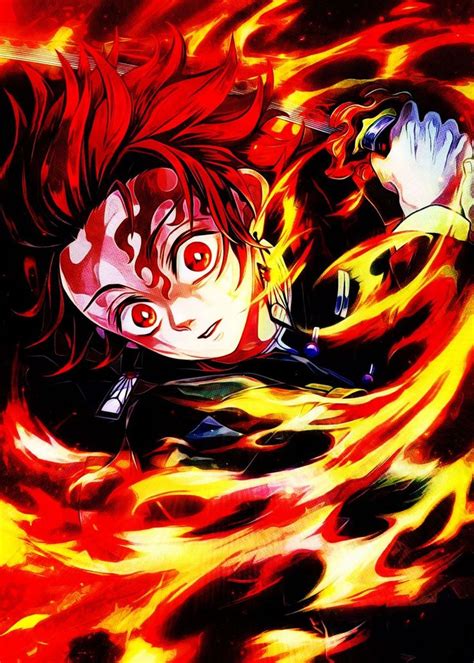 Anime Demon Slayer Tanjiro Metal Poster Print Reo Anime Displate In 2020 Anime Art