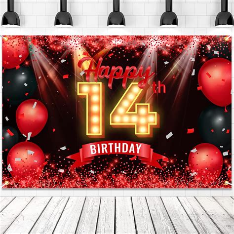 Happy 14th Birthday Banner Backdrop Red And Black 14 Years Old Background Bday