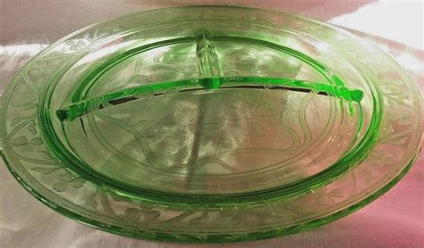 Green Depression Glass Shamrock Divided Plates Hazel Atlas
