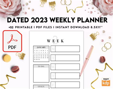 Dated 2023 Weekly Planner 52 Pages 85x11 Or A4 Printable With 2023