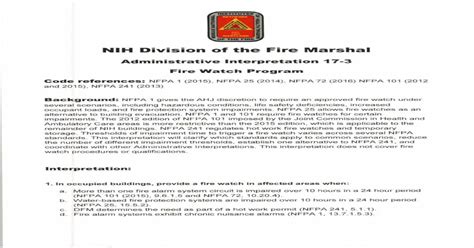 17 3 Fire Watch · Nfpa 241 Regulates Hot Work Fire Watches And