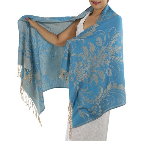 Patterned Baby Blue Pashmina Scarf Baby Blue Pattern Pashminas