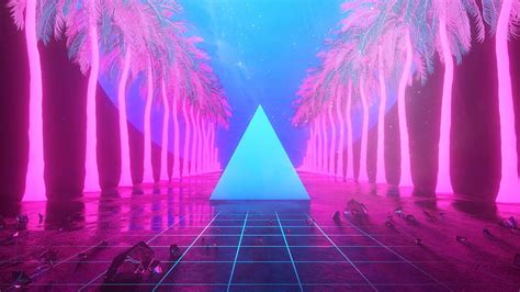 Hd Wallpaper Retro Style Vaporwave Abstract Palm Trees Pyramid