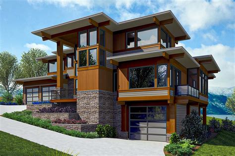 Modern House Plan With Large Covered Decks For A Side Sloping Lot