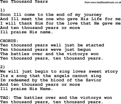 Country Southern And Bluegrass Gospel Song Ten Thousand Years Lyrics