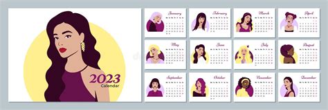 Kalender 2023 Sjabloon Met Mooie Vrouwen Ontwerp Van Kalender Met