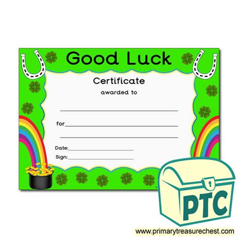 Good Luck Themed Certificate Primary Treasure Chest